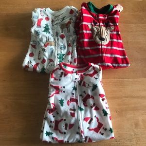 3 piece Holiday Christmas Sleep Play Sets New 9 Months Bundle Baby Pajamas